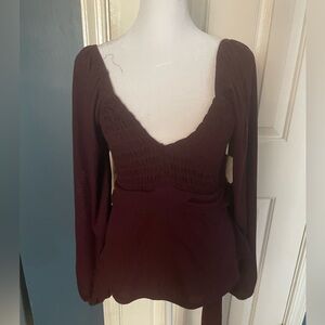 Altar'd State Burgundy Long Sleeve Blouse
